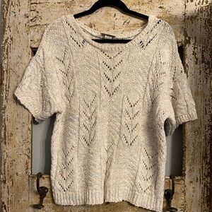 Vintage Knit Maven Light Cream Short-Sleeve Open-Knit Sweater, Size L